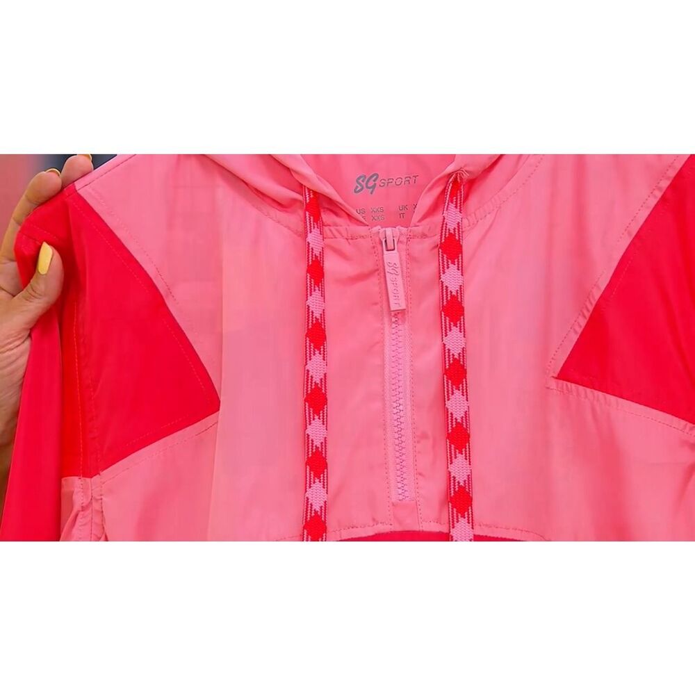 Susan Graver Sport‎ Womens XL Colorblock Pullover Hooded Jacket Coral NWOT As Is